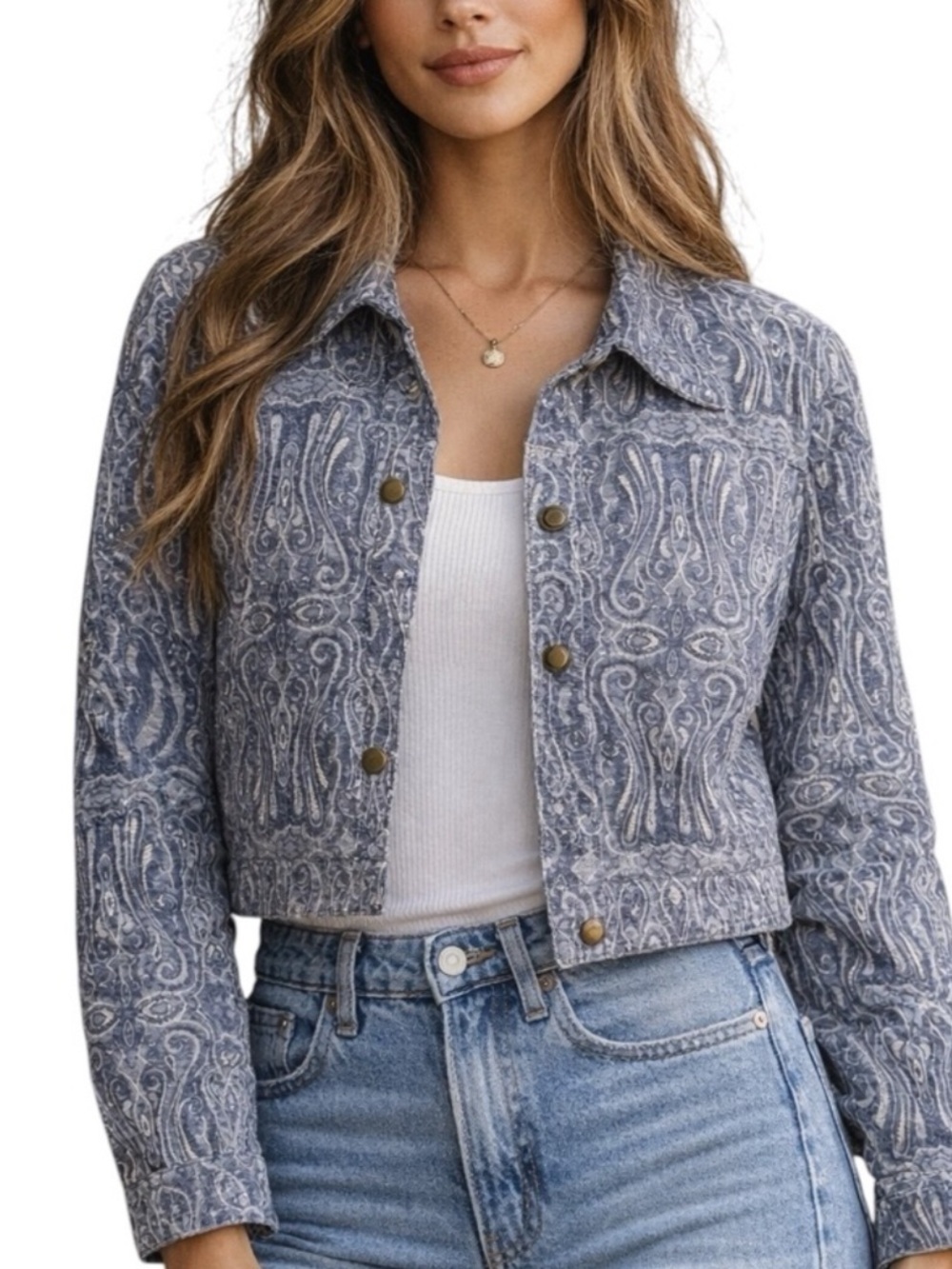 Coldwater Creek Paisley Cropped Jacket purple Boho Vintage Style Size L